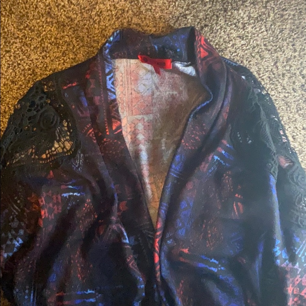 Black, Blue & Red Aztec Print Cardigan - Picture 2 of 4